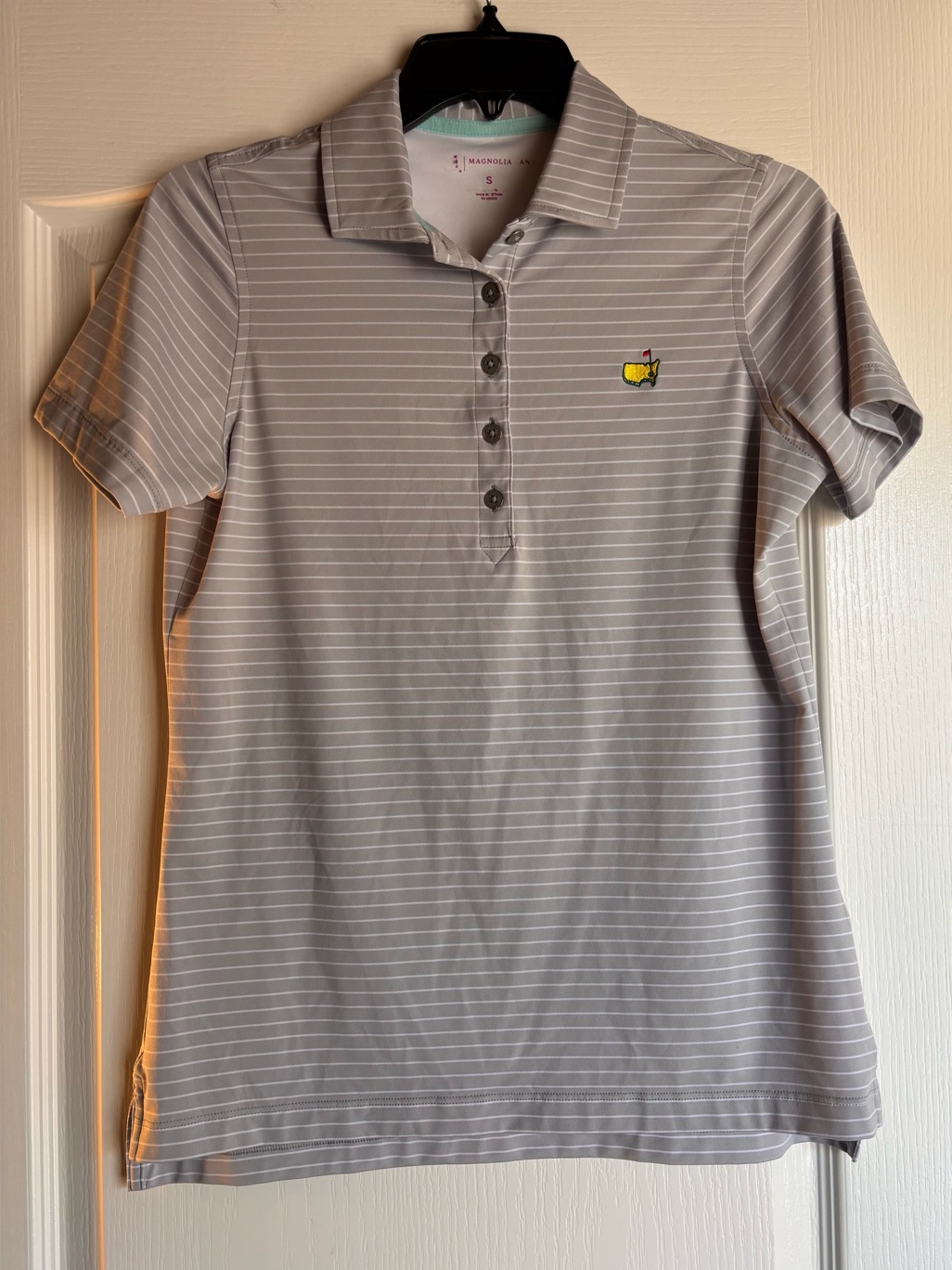 The Masters Magnolia Lane Womens Small Golf Polo Striped Gray Pga Tour Golf